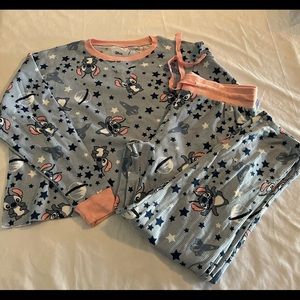 L Disney Lilo & Stitch Thermal Pajamas Set Top Pants Joggers Large Sleepwear